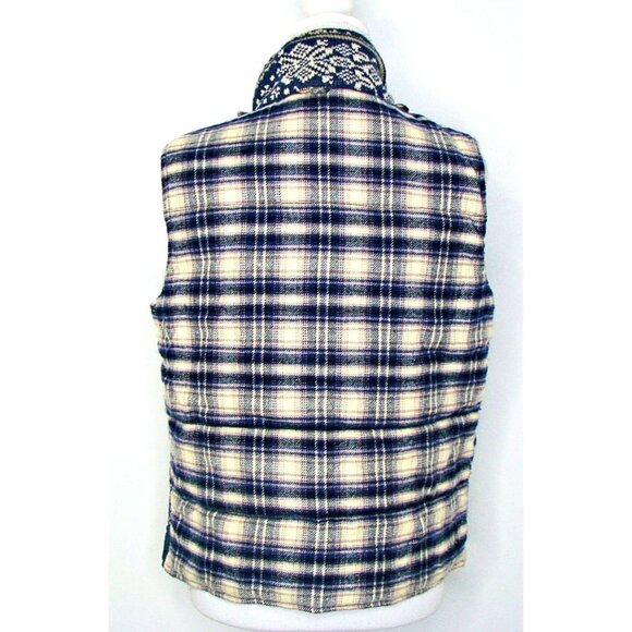 Lucky Brand Knit Sweater Flannel Plaid Lined Padded Vest Conical Buttons Large - Picture 2 of 11